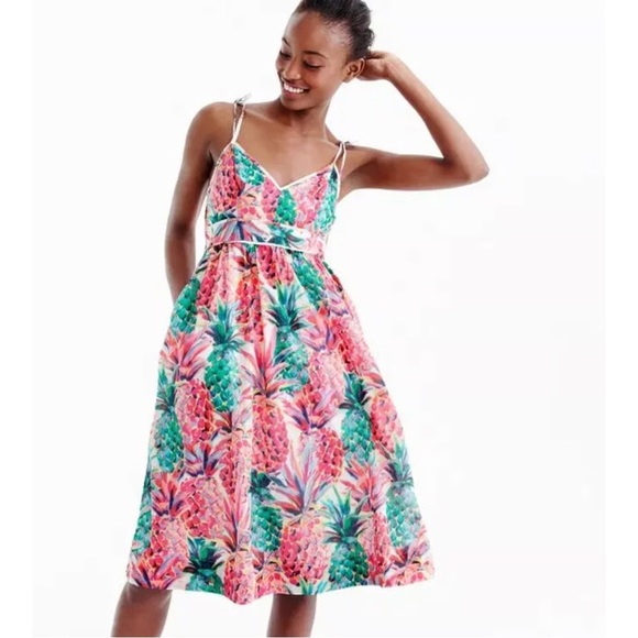 J. Crew Pineapple Tropical Resort Summer Dress Bloggers Favorite Size 14 Large - Picture 1 of 11